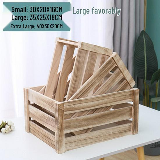 Distressed Wooden Rectangular Basket for Fruit & Vegetable Display