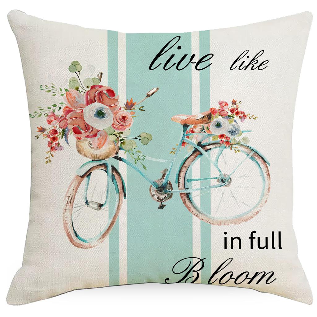 Home Spring and Summer Pillow Case Flowers Truck Bicycle Nordic Style Sofa Pillow Waist Back Cushion