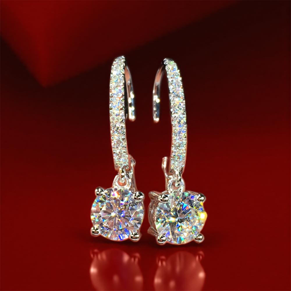 Small Round Stone Luxury Crystal Dangle Earrings For Women Vintage Silver Color White Zircon Drop Earring Trendy Wedding Jewelry