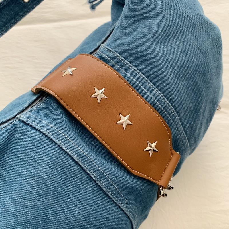Vintage Large Capacity Denim Bag Women's Shoulder Underarm Bag Commuter Crossbody Bag
