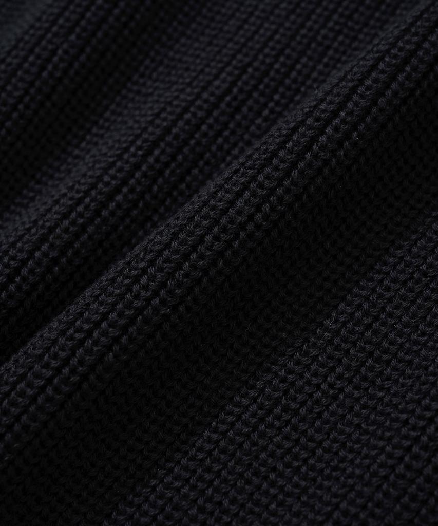 KNITTED Cotton Henley Neck Waffle Knit Black