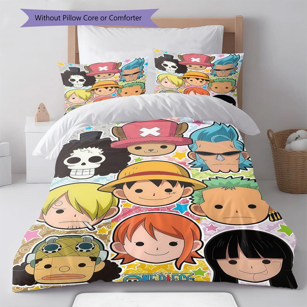 One Piece Anime Pattern Bedding Quilt Set Quilt Cover Pillowcase Home Birthday Gift(1 * Duvet Cover + 2 * Pillowcase, Without Core)
