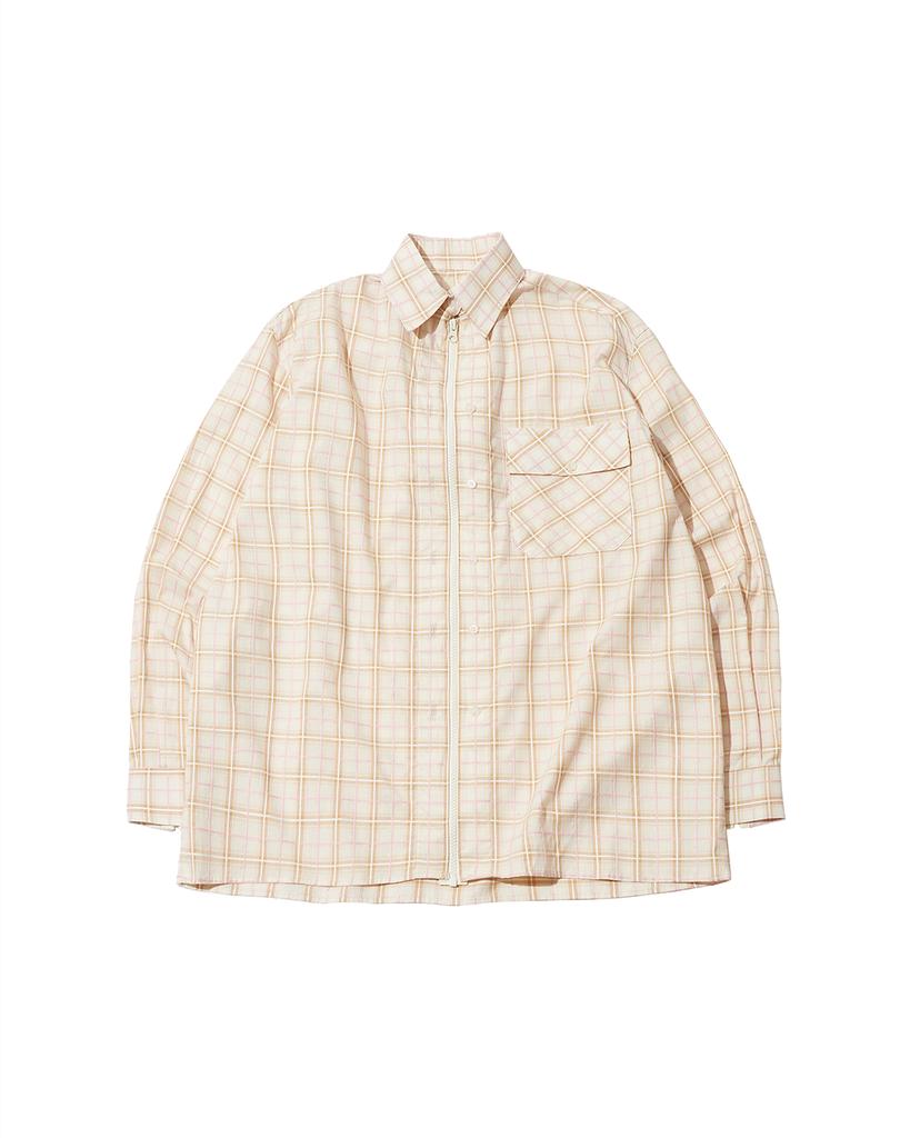THEMUSEUMVISITOR Zip-Up Check Shirt (Beige)