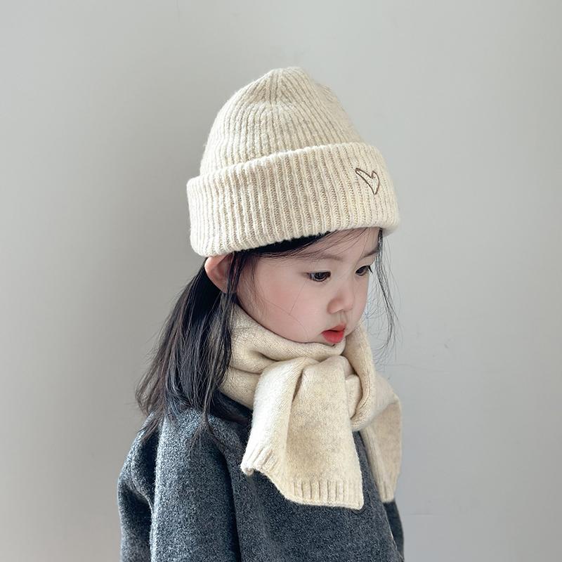 Children'S Hat And Scarf Two-Piece Set Autumn And Winter Korean Style Knitted Hat Baby Warm Wool Pullover Hat Scarf
