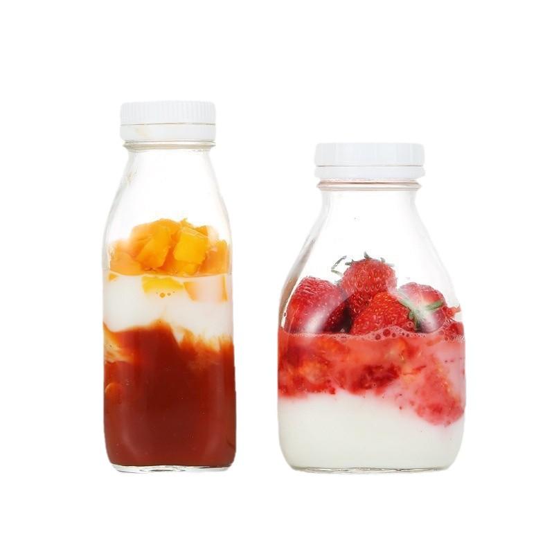 Multi-size Square Glass Bottles for Milk, Yogurt, or Juice - Transparent & Large Capacity