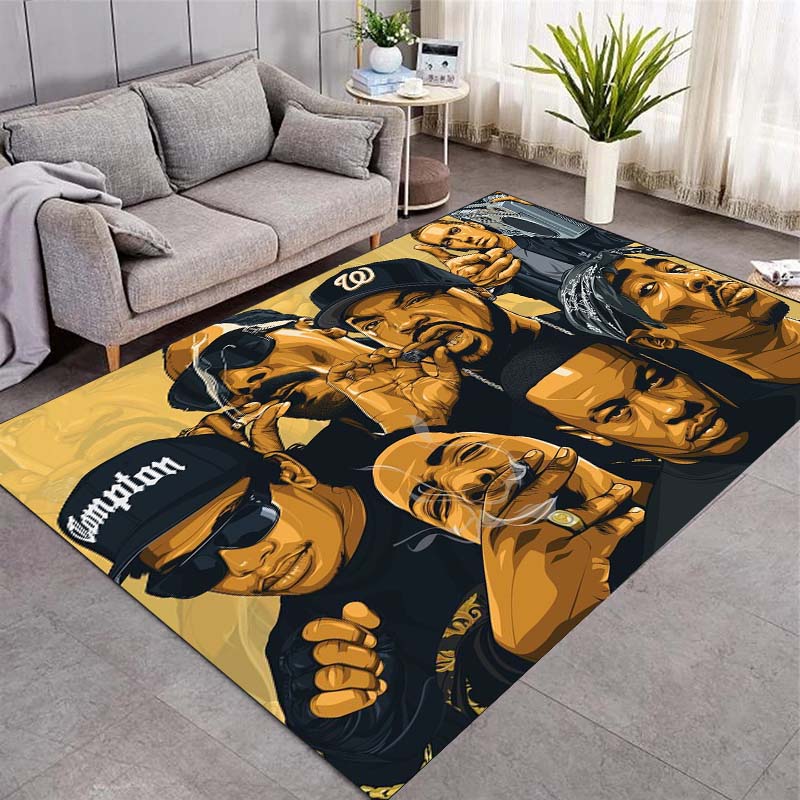 Hip‑hop Rap Music Artist Group Portrait Print Area Rug Non‑Slip Rectangular Floor Mat Music Fan Home Decor