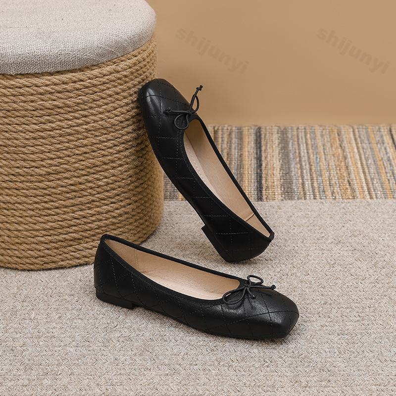 Women's Square Toe Single Shoes Elegant Luxury Bow Knot Casual Flats Lightweight Comfortable Soft Sole Mary Jane Shoes