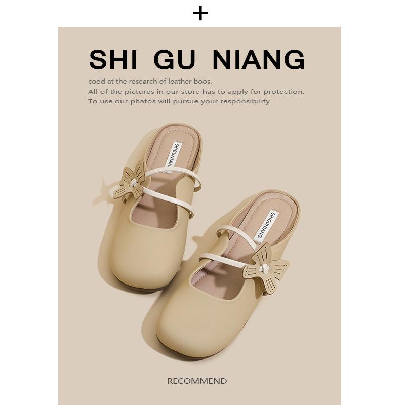 205-5 Super fire gentle Mary Jane bag head half slippers women's 2025 new grandma flat shoes
