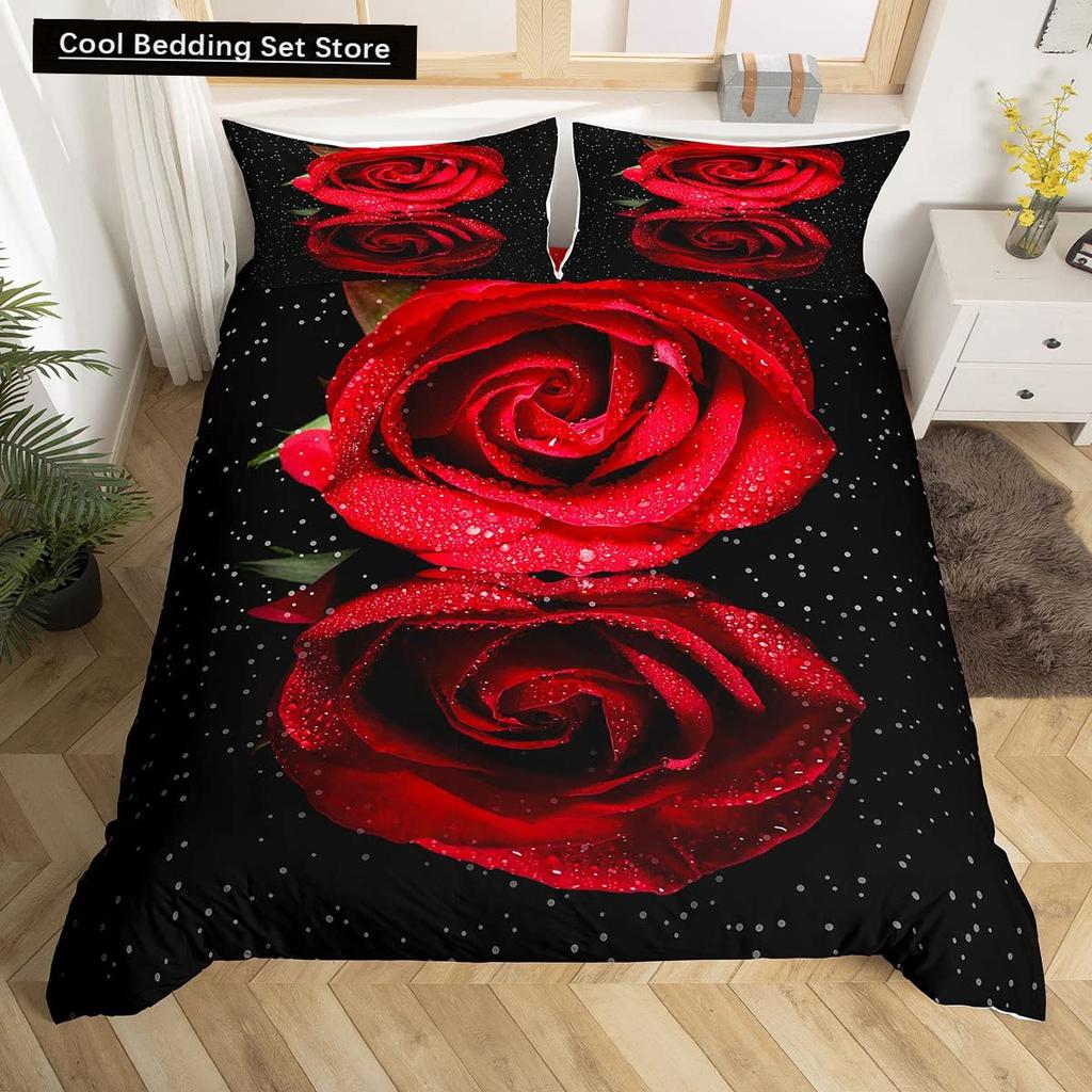 Valentine'S Day Rose King Queen Duvet Cover Red White Floral Bedding Set Romantic Flowers Quilt Cover Polyester Comforter Cover