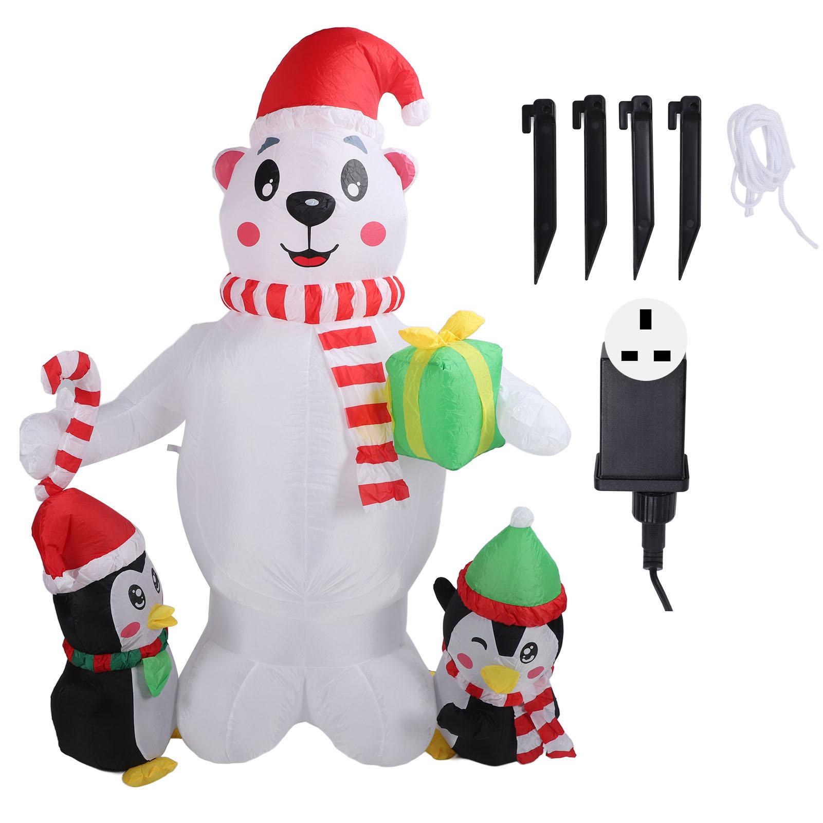 

5.9 футов надувное рождественское украшение Пингвин медведь с красочным светом милый надувной декор для двора UK Plug 220V