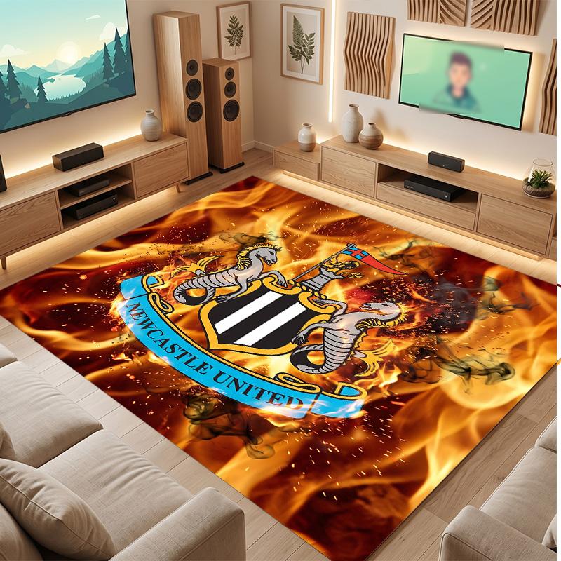 Tappeto in Velluto di Cristallo con Stampa di Calcio del Newcastle United, Comodo Assorbente d'Acqua Antiscivolo Tappeto per Pavimento Interno
