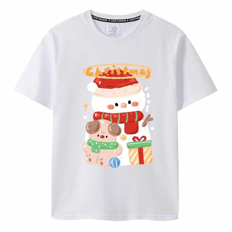 Merry Christmas Santa Claus Reindeer T-shirt Christmas Eve Men's Women's Christmas Merchandise Red Short Sleeve