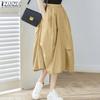 ZANZEA Women Casual Elastic Waist Solid Color Loose Skirts