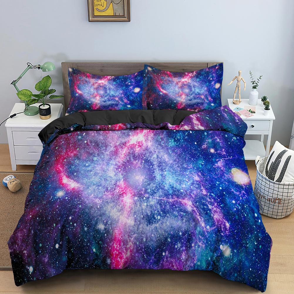 Starry Sky King Queen Duvet Cover Colorful Galaxy Bedding Set Outer Space 2/3pcs Quilt Cover Glitter Polyester Comforter Cover