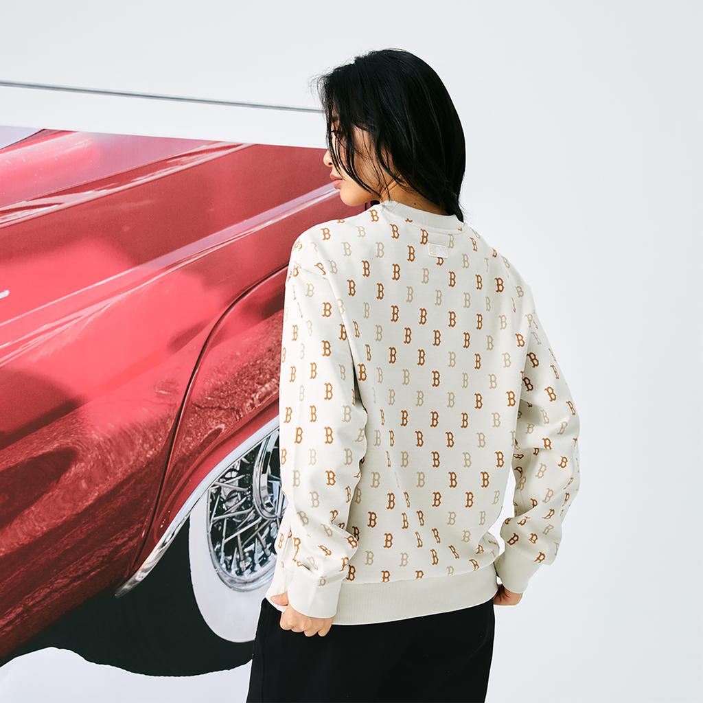 New MLB MONOGRAM Collection Boston Red Sox 24FW Crewneck Sweatshirt Unisex Dark Cream 3AMTM0344-43CRD