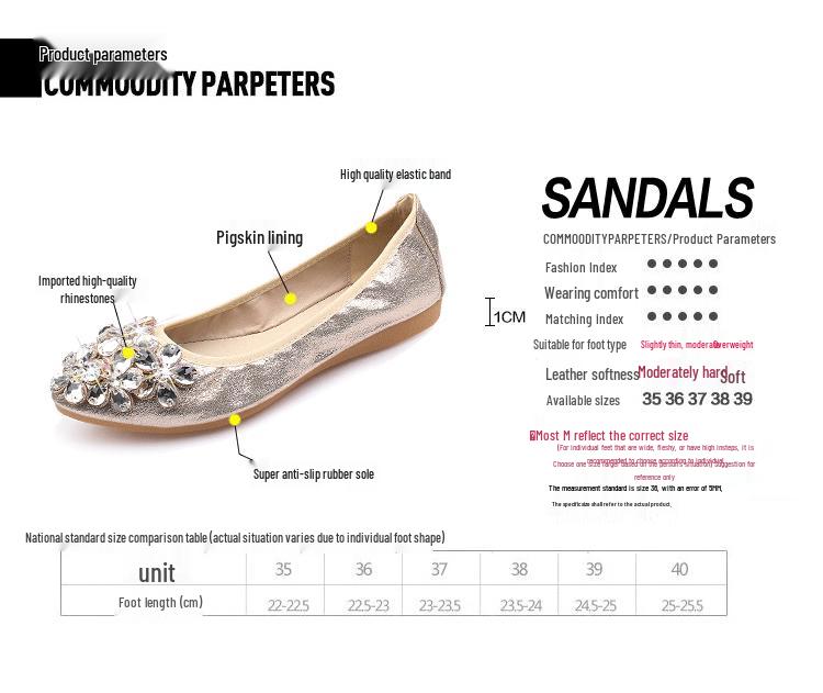 Pointed Toe Rhinestone Mary Jane Flats - Women's Autumn Soft Sole, Sizes 41-43