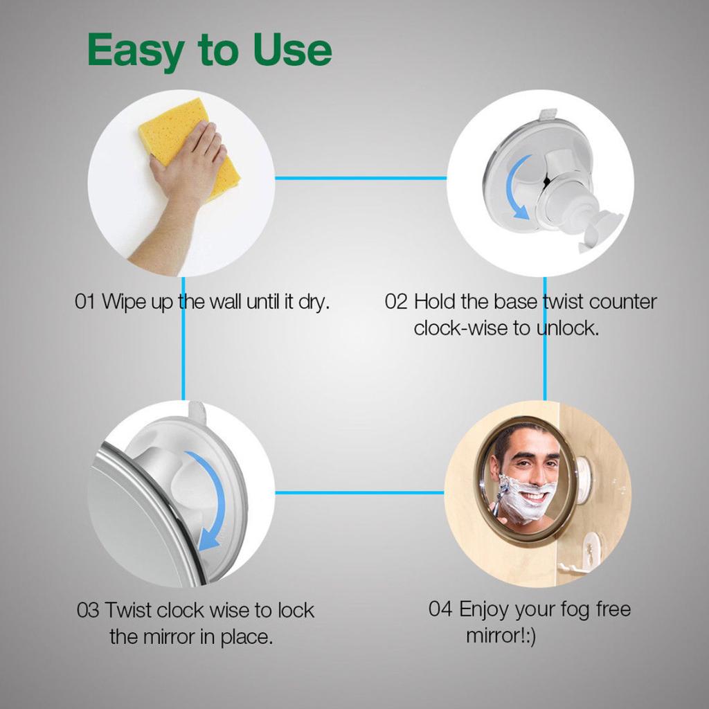 360° Rotation Fogless Suction Cup Shower Shave Make Up Fog Free Mirror