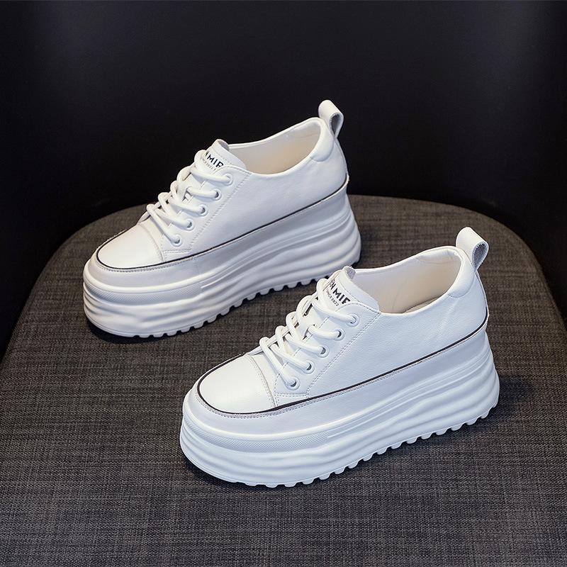 Leather little white shoes women's autumn waterproof women's shoes new thick-soled muffin shoes inner height increase casual single shoes women