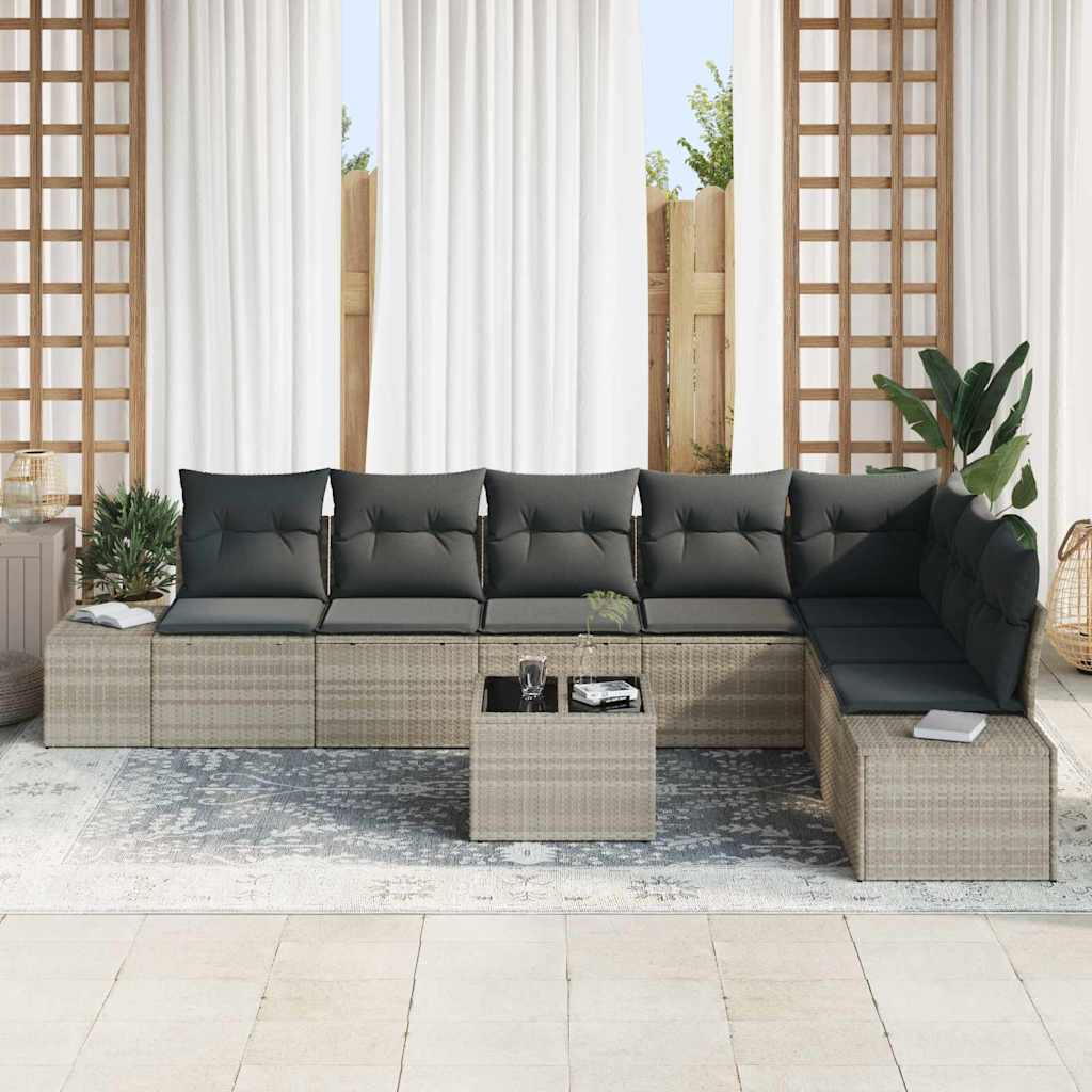 Garden Sofa Set with Cushions 9 pcs Light Grey Poly Rattan