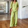 2026 new foreign trade cross-border new women's clothing, casual V-neck pullover, long sleeves and trousers, washed cotton multi-color women's clothin