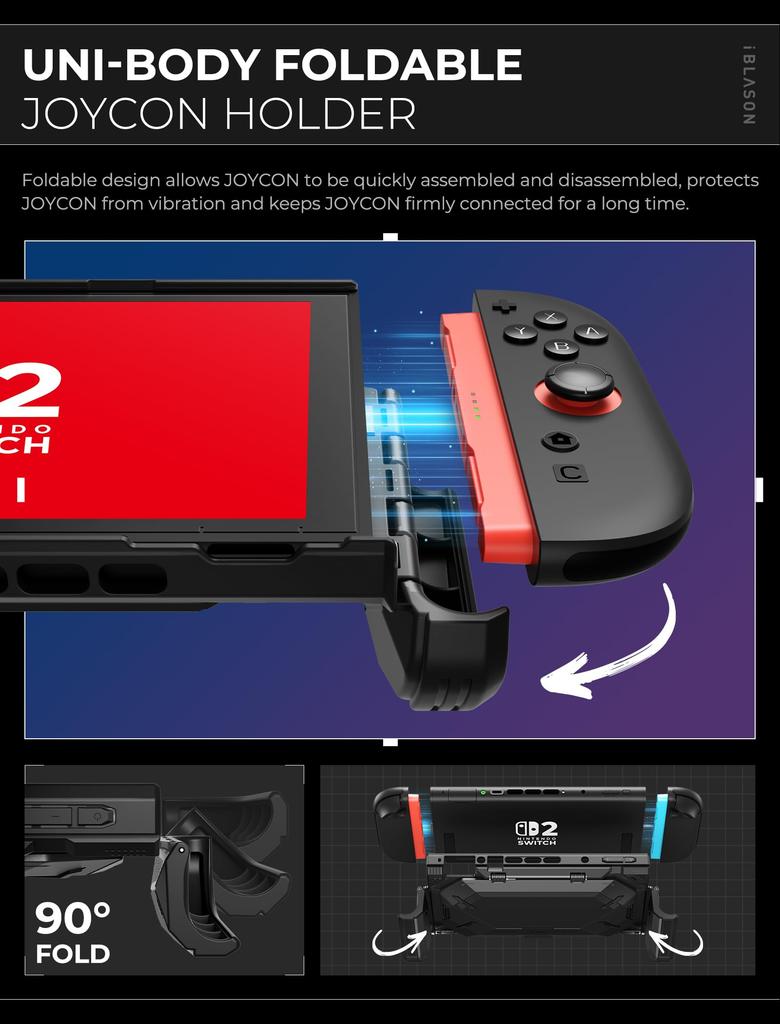 Schutzhülle für Nintendo Switch Drehständer 5 Karten integriert Einfach Kompatibel mit Controllern i-Blason 2, 2025, Stoßfest, Grip, Funktion,