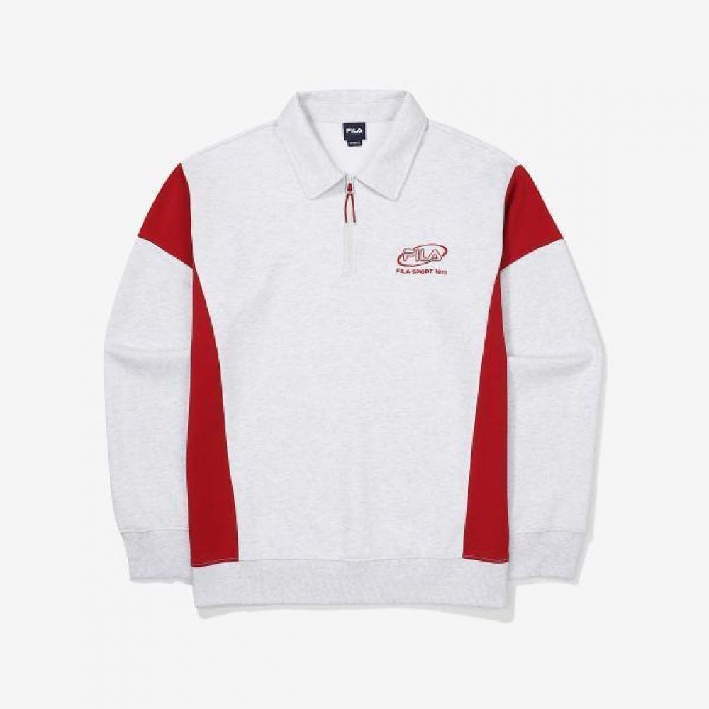 Fila Colorblock Cotton Blend Collar Half Zip Sweatshirt white/95