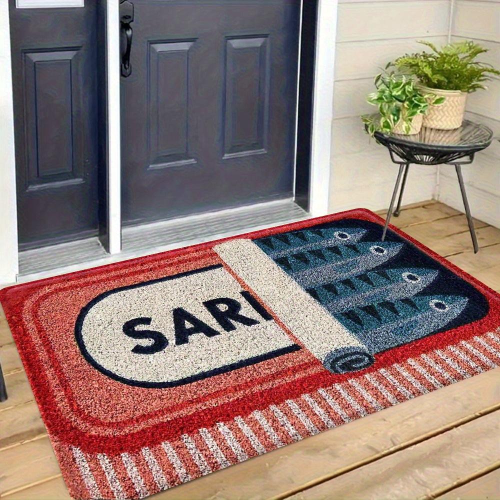 Sardine Can Doormat, Red White Pattern Flannel Rug, Thickened Absorbent Non-Slip Door Carpet for Entryway