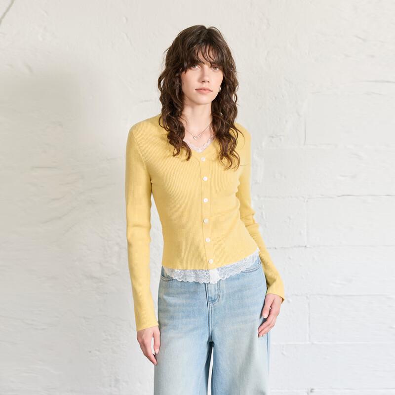 

Sancai Women s Faux Two-Piece Lace Knit Pullover S