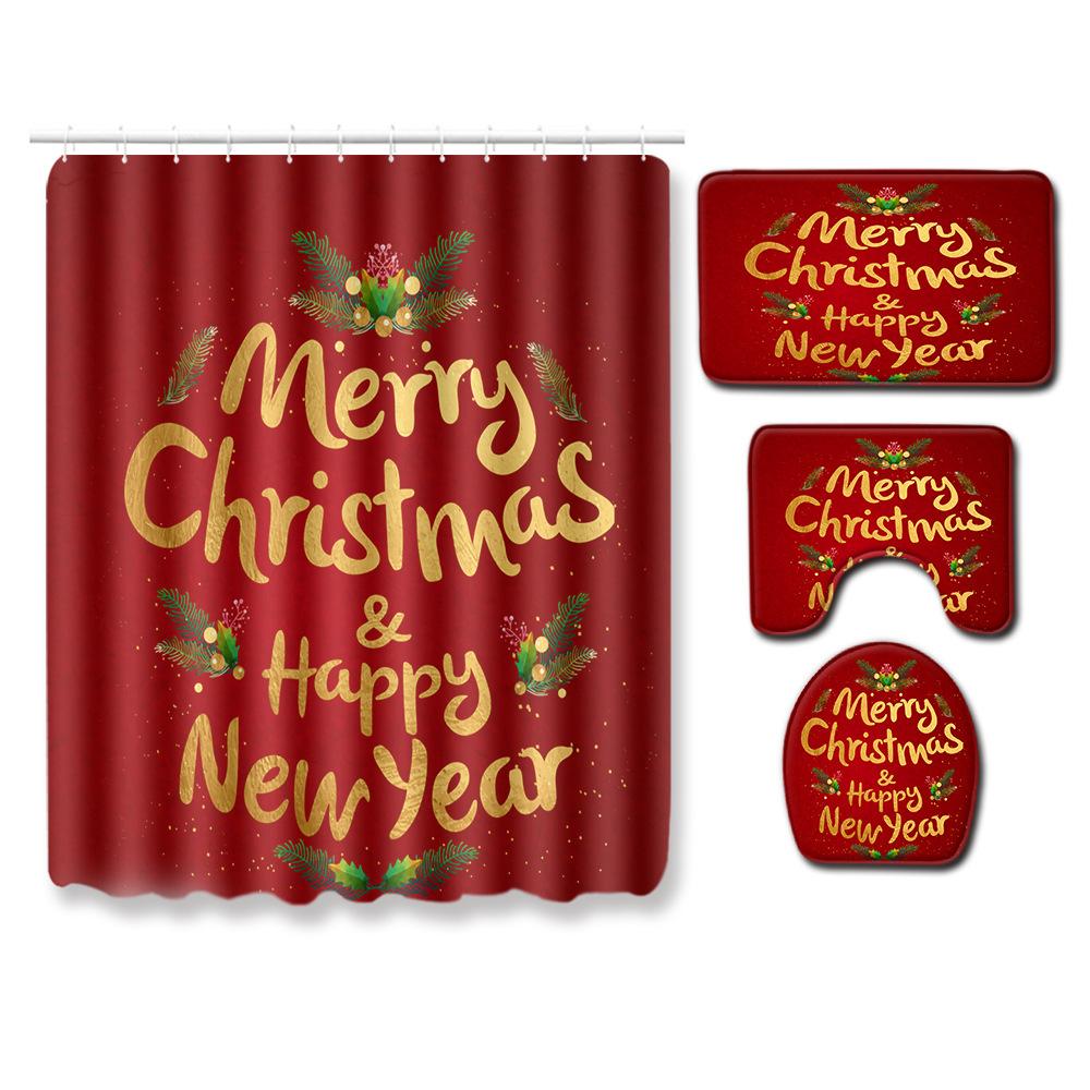3D Digital Printing Christmas Waterproof Shower Curtain Four-Piece Bathroom Non-Slip Door Mat Bedroom Living Room Floor Mat Carpet