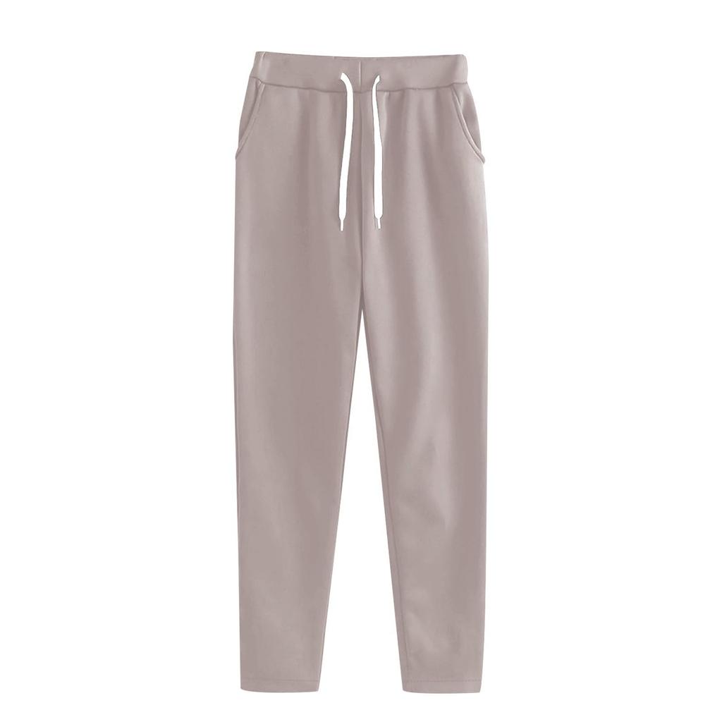 Pantaloni de trening casual de primăvară pentru femei, pentru toate cele patru sezoane, culoare uni, cu talie elastică și buzunare cu șnur