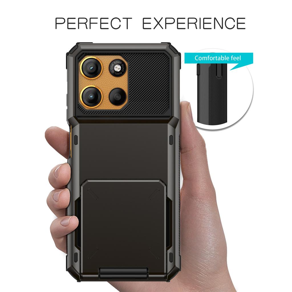 Für Motorola Moto G15 4G Hülle PC + TPU Doppelschicht Rückseite Handyhülle mit Kartenhalter