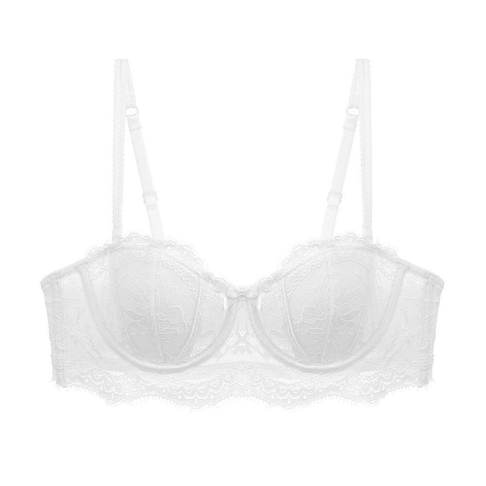 

French 1/2 cup strapless lace bra non-slip back underwear big breasts small sexy bra bra 70A білий