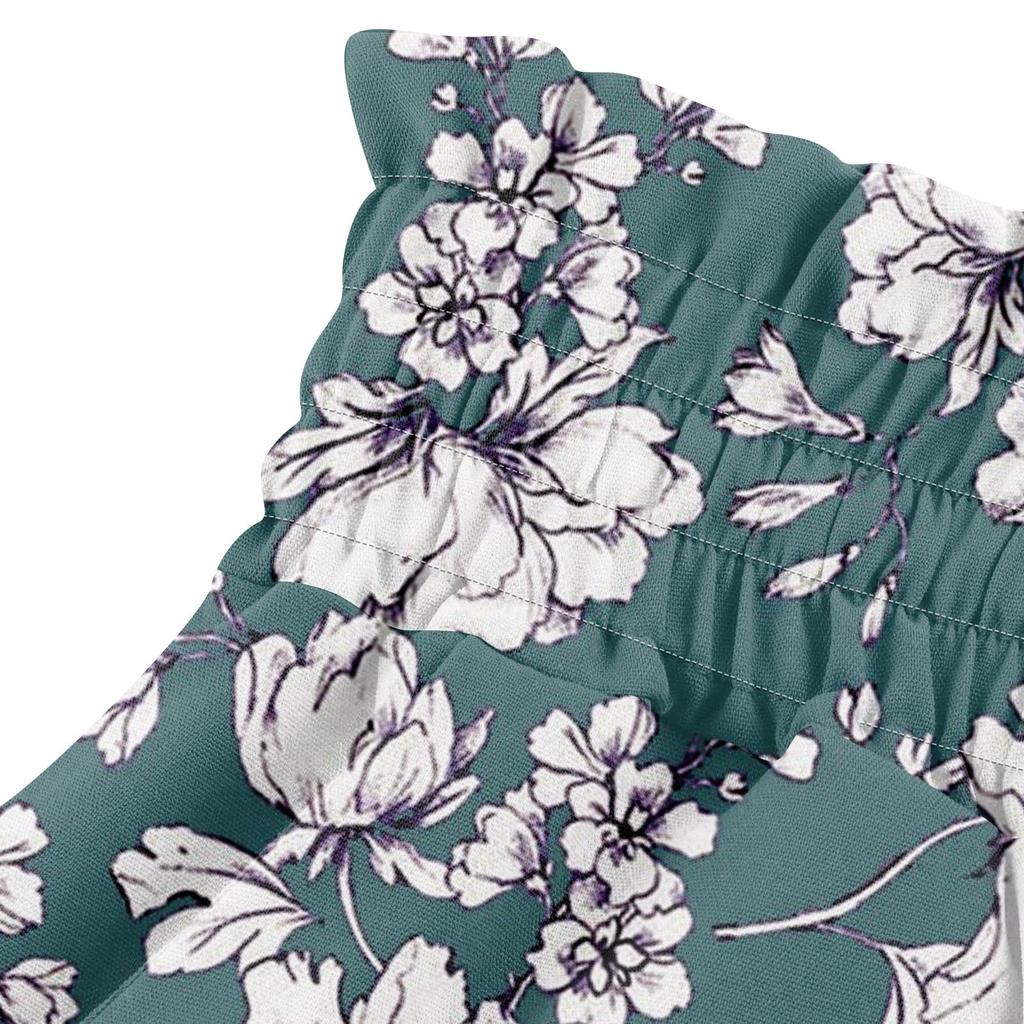 Women's High Waisted Wide Leg Pants Summer Casual Flowing Pocket Wide Leg Pants Floral Print Beach Pants