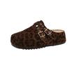 Leopard print inner heightening platform Boken shoes women wear autumn and winter velvet lazy retro ugly cute big head bag head half slippers