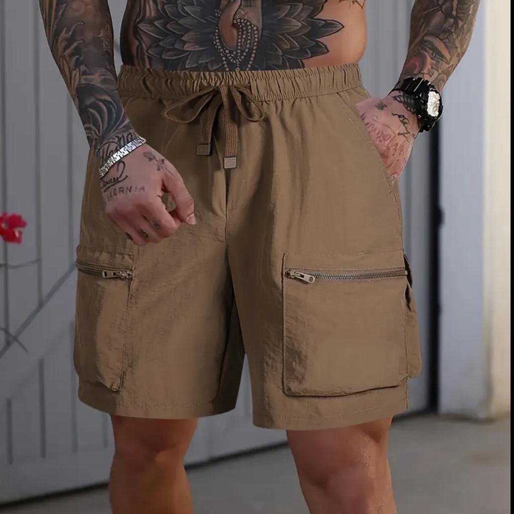 Men's Loose Fit Lightweight Breathable Cargo Shorts with Zipper Pockets Drawstring Waist Casual Athletic Design for Outdoor Activities