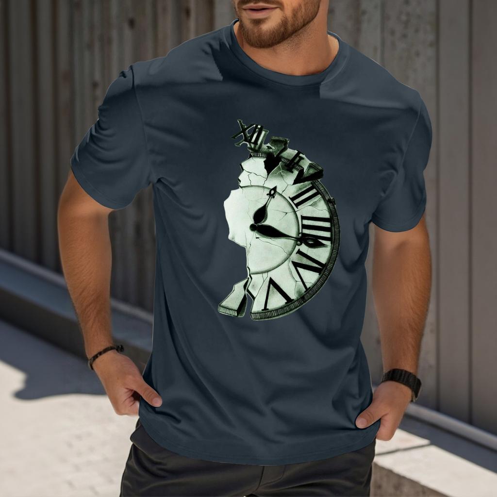 Men's Fashion Printed Round Neck Straight Shoulder Short Sleeve T-Shirt Top