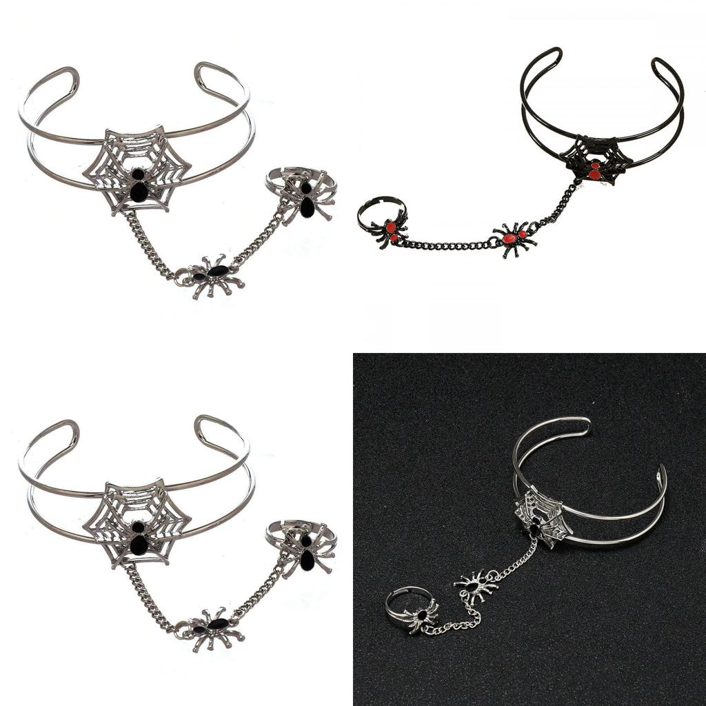 Gothic Black Zinc Alloy Spider Hand Chain With Adjustable Opening For Holiday Gift