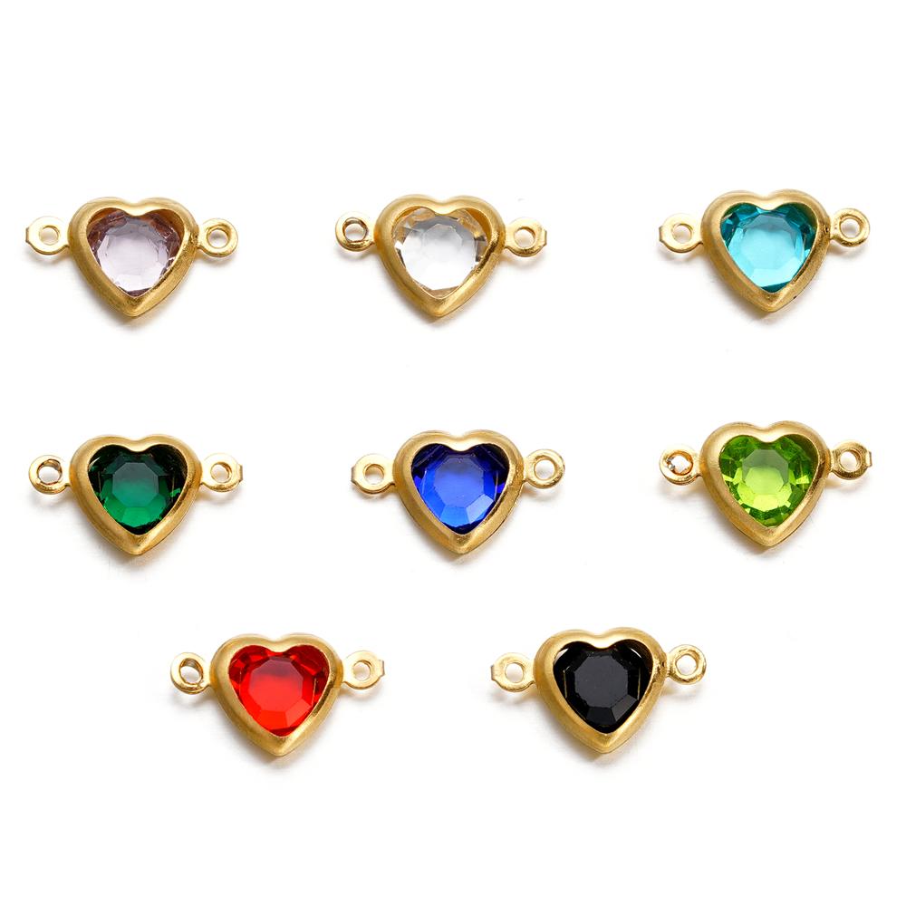 10pcs Stainless Steel Double Holes Heart with Crystal Rhinestones Bracelet Connectors for Necklace Pendants DIY Jewelry Making