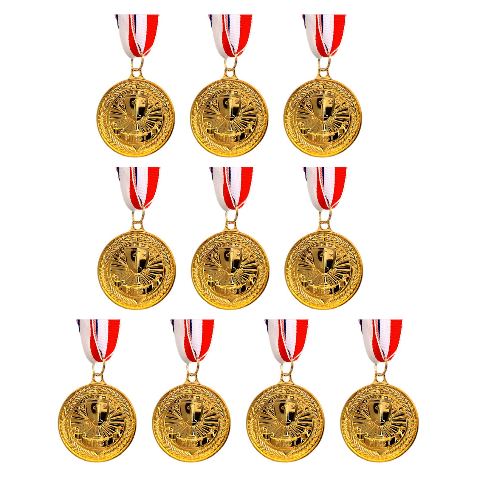 

10Pcs Award Trophy Pattern Medal with Neck Ribbon Sports Trophy Award Zinc Alloy Marathon Competitions Medal Commemorative Items золотой