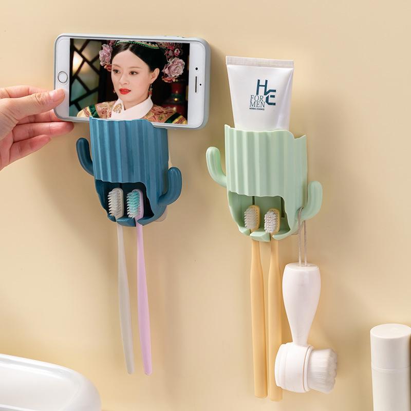 Cactus Wall-Mounted Toothbrush & Toothpaste Holder 