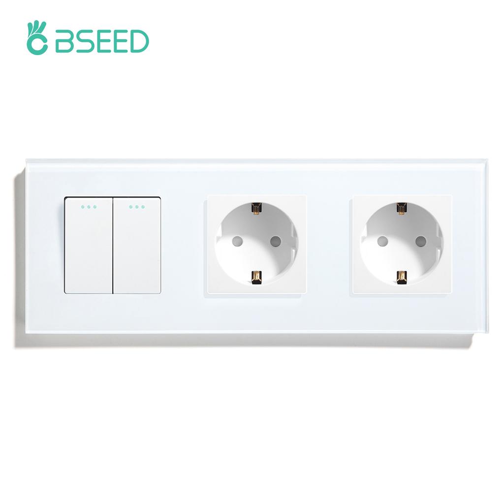 BSEED 1/2/3-fach Mechanische Taster Wandschalter Ein Aus Glas Stromschalter 2,1A Typ-C USB-Steckdose EU-Standard 1-Weg