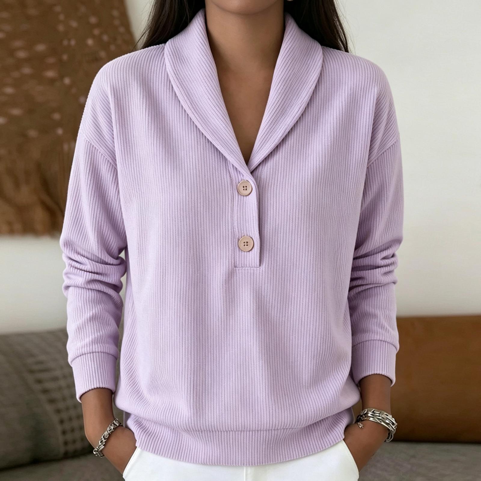 Women s Corduroy Long Sleeve Button Front Shirt with Lapel Collar M