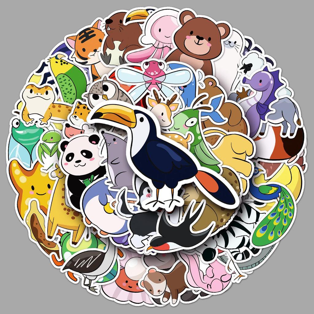 50 Cute Animal Waterproof Stickers: Original Cartoon Graffiti for Decorative Use