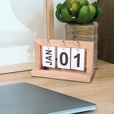 Calendar de birou Opere de artă de birou Decor de epocă în picioare, din lemn cu clapetă