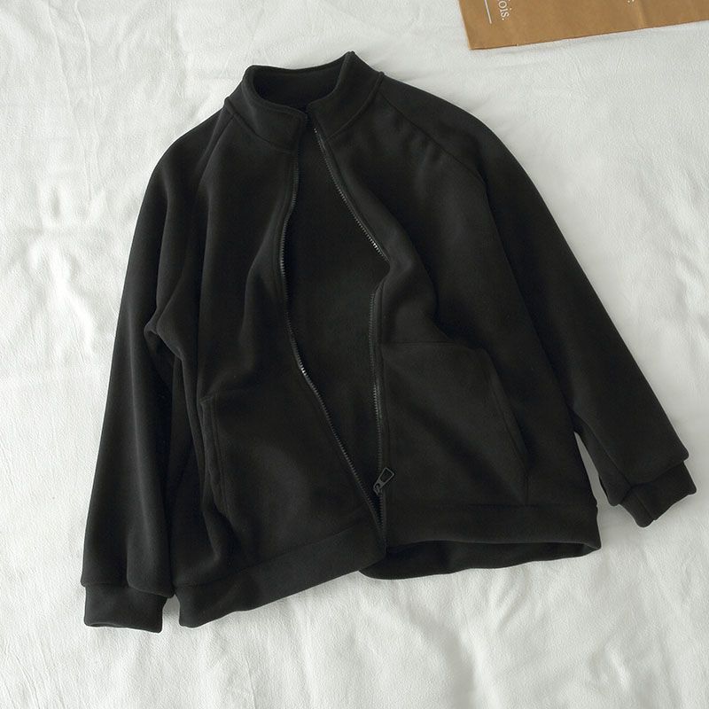 Double-sided Sweatshirt for Women Plus Velvet Winter Thick Loose Versatile Collar Zipper Sweatshirt Casual Sports Cardigan