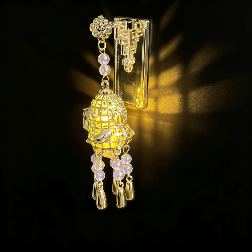 Ancient Style Luminous Lantern Refrigerator Magnet with Pavilion Tassel and Pearl Ornament