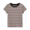 American retro chic striped T-shirt women's summer contrasting colors spring and autumn inner fit slim bottom top front shoulder short sleeves