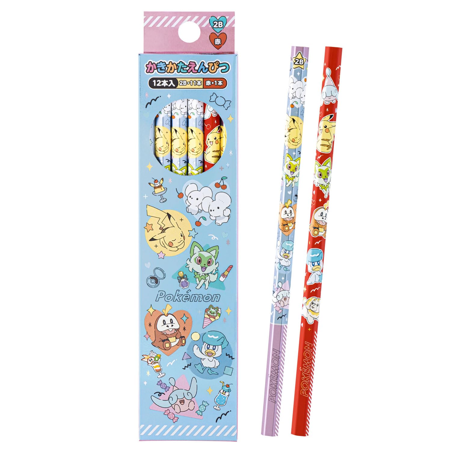 Showa Note Writing Pencils 2B Paper Box Silver Shaft 12 Pencils 2B 1 red 669067 Exciting New School Year Colorful Pop Showa Note Pokémon (11 pencils,