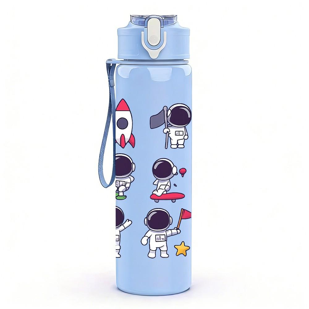 1PC Space Rocket Astronaut Set 750ml Color Plastic Sports Water Bottle Leakproof Flip Straw Lid Suitable for Sports Office Home Use