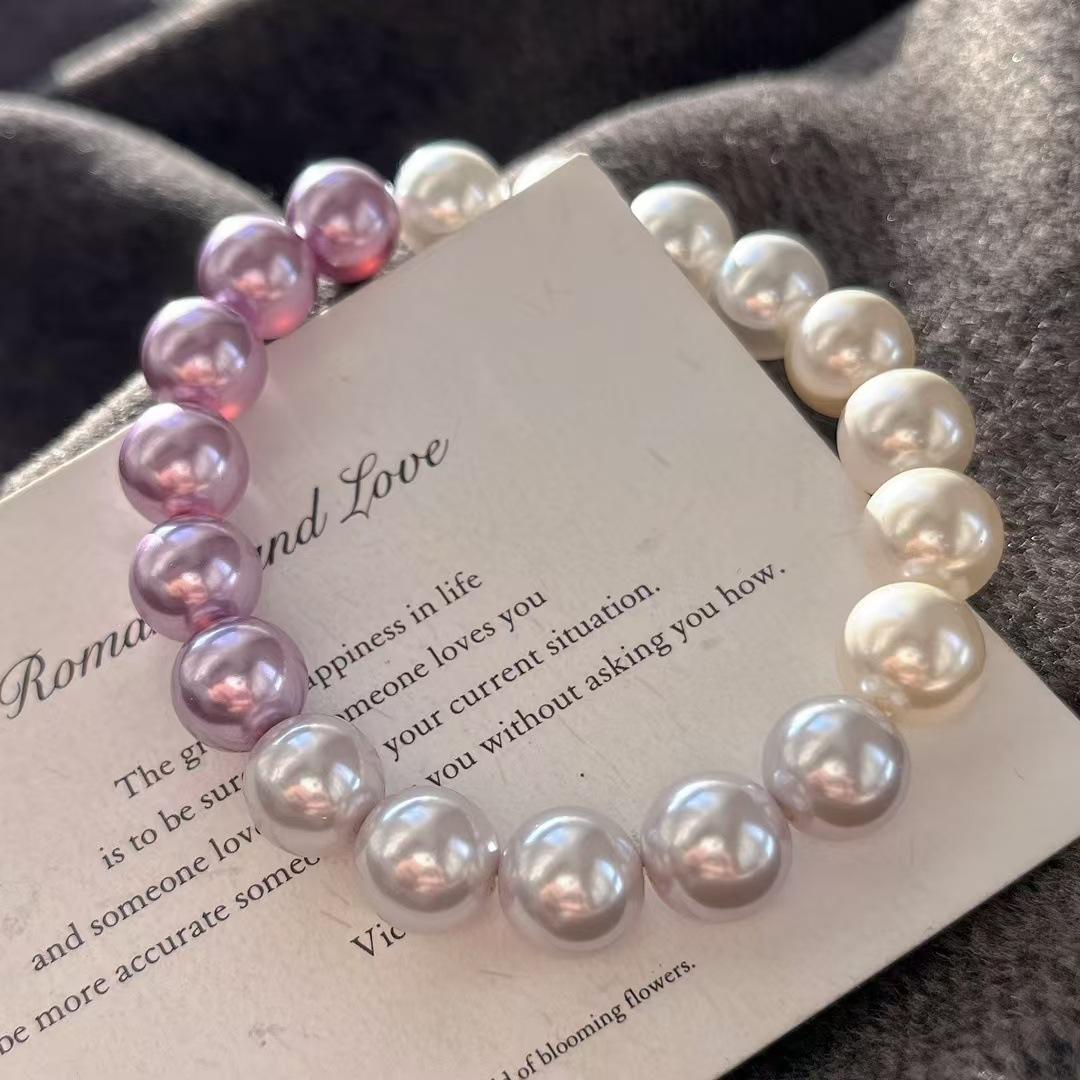 10Mm Retro Strong Light Round High Quality Artificial Crystal Pearl Gradual Change Color Bracelet Bracelet